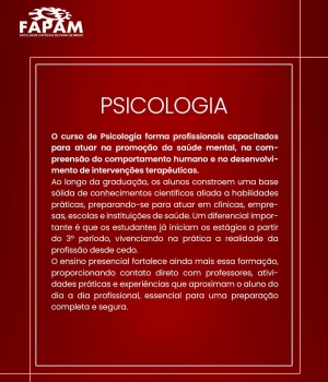 🧠Compreenda a mente e transforme vidas! Estudar Psicologia na FAPAM, uma instituição reconhecida na região pela qualidade do ensino, é investir em uma carreira que impacta vidas e oferece diversas oportunidades profissionais. 💙🧠  #Fapam #VemSerFapam #Psicologia