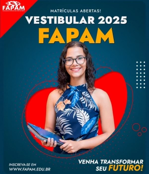 🎓 Vestibular FAPAM 2025: inscrições abertas!  A sua jornada rumo ao sucesso começa agora! Escolha estudar em uma faculdade que valoriza o conhecimento, a prática e o seu desenvolvimento pessoal e profissional.  📚 Cursos nas áreas da saúde, humanas, exatas e tecnologia. 💥 Estrutura moderna, professores qualificados e muitas oportunidades.  👉 Acesse: www.fapam.edu.br e faça já sua inscrição! 🔗 Transforme seu futuro com a FAPAM!  #VestibularFAPAM #FAPAM2025 #TransformeSeuFuturo #EnsinoSuperior #FaculdadeCatólica #ParáDeMinas